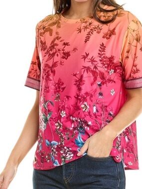 Johnny Was Pink and Coral Floral Ombre Short Sleeve Tee